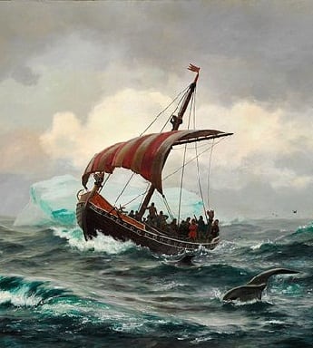 Viking ship in middle of ocean